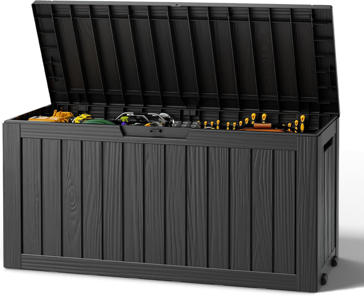 outdoor deck storage castored box,waterproof,black,85 gallon, main product view
