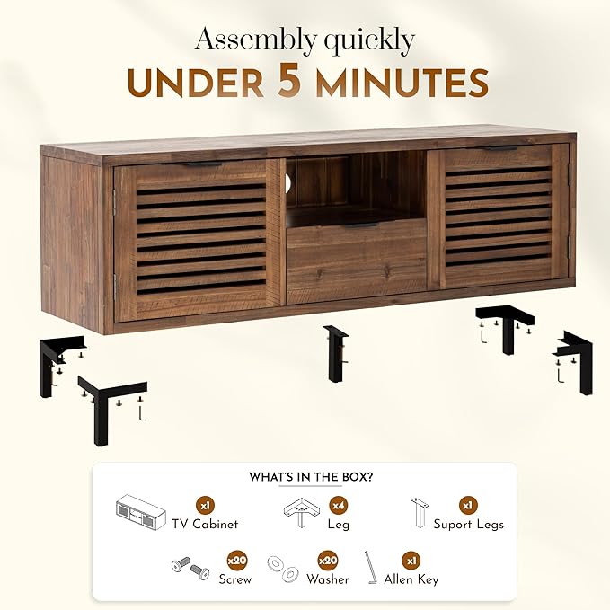 Bme Millie Solid Wood TV Stand for TVs up to 65 Inches, Modern Farmhouse TV - Image 3