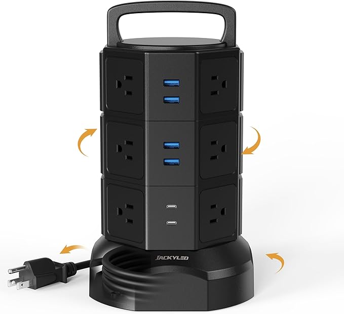 Power Strip Tower Surge Protector, JACKYLED 1625W 13A Outlet Surge Electric by JACKYLED