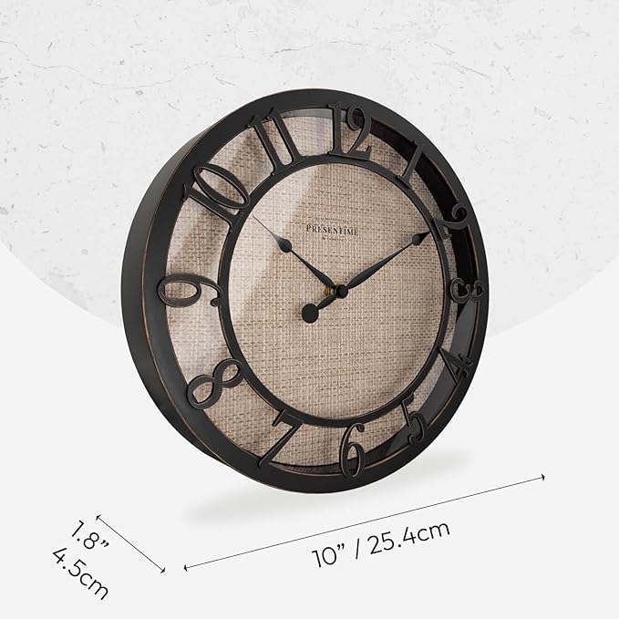 Presentime & Co 10" Farmhouse Series Wall Clock, Cottage Style, Faux Burlap - Image 7