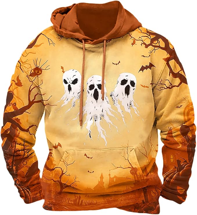Halloween Hoodie Men Graphic Pumpkin Ghost Printed Sweatshirt Casual Trendy by Spatofa