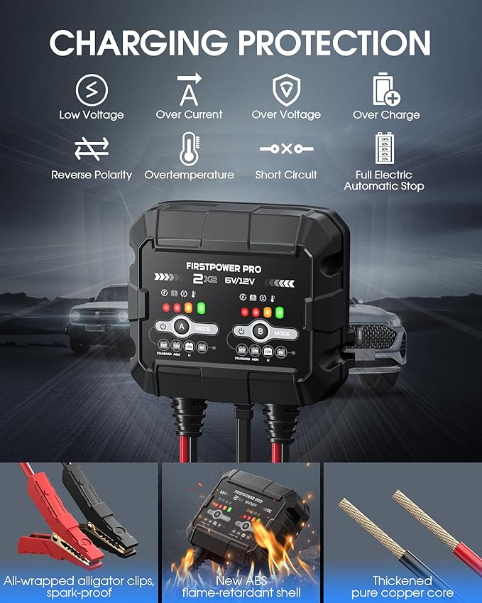 2-Bank, 4A Trickle Charger for Car Battery, 12V 6V Car Battery Charger - Image 9