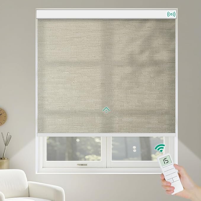 Kilonity Motorized Roller Shades, Light Filtering Remote Control Custom Window by Unknown