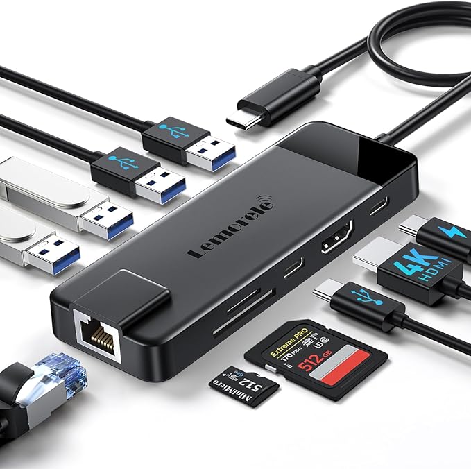 Lemorele USB C Hub Multiport Adapter 10-in-1 USB C Dongle by Lemorele