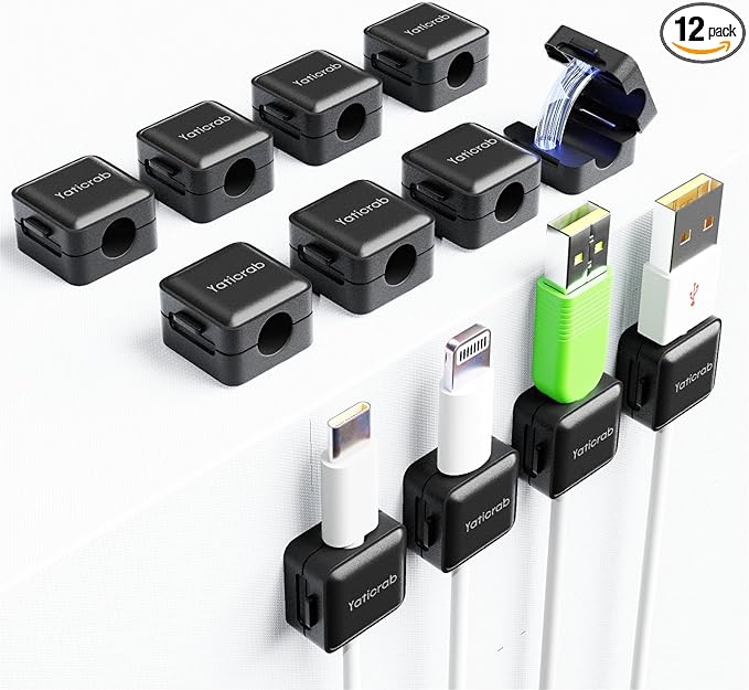 12-Pack Magnetic Cable Clips, Adhesive Cord Holder by Yaticrab