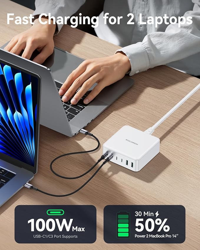 270W USB C Charger Block, Rocoren 6 Port Multi USB-C Charging Station, 100W PD - Image 3