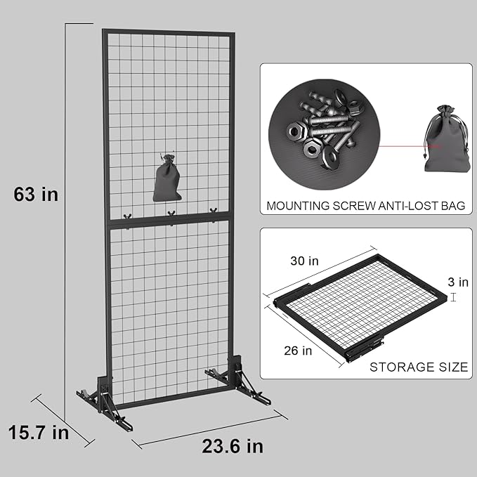 Grid Wall Display Panel Heavy-Duty Foldable, 2ft x 6ft Black Wire Wall Grid - Image 3
