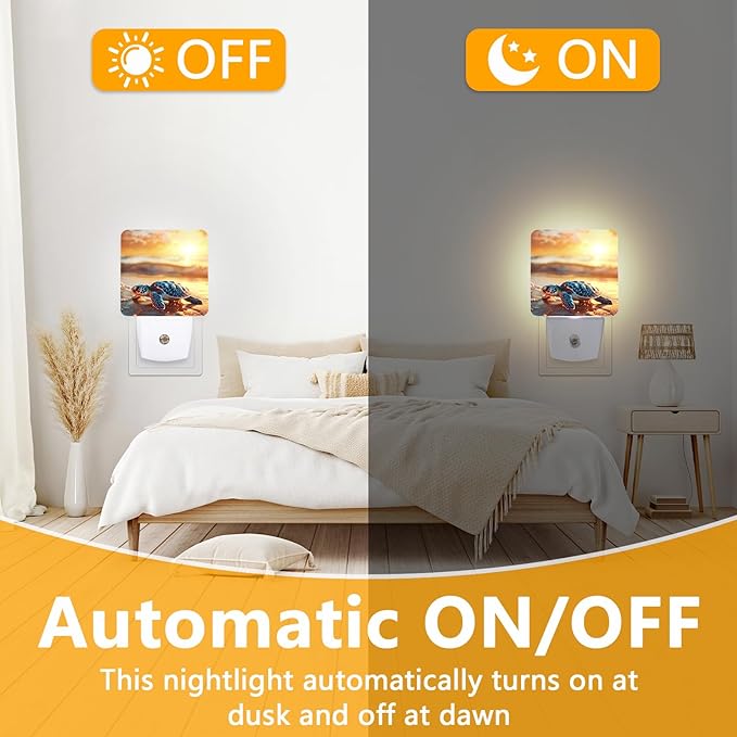 GANTINIR Sea Turtle Beach Sunrise Night Light, Plug-into Nightlight White LED - Image 6