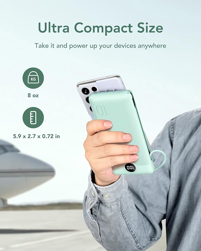 VEGER Portable Charger with Built-in AC Plug and Cables, All in One 10000mAh - Image 8
