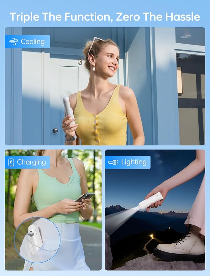 JISULIFE Handheld Mini Fan, 3 IN 1 USB Rechargeable Portable Fan - Image 2