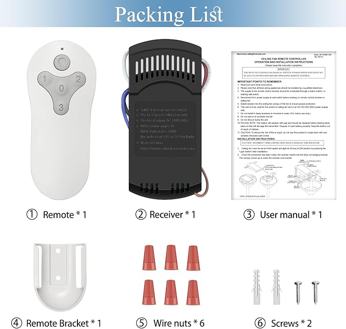 Ceiling Fan Remote Control Kit for Harbor Breeze KUJCE10311 KUJCE10712 TR214B - Image 8