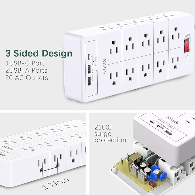 Power Strip Surge Protector 23 in 1, 6ft Extension Cord - Image 2