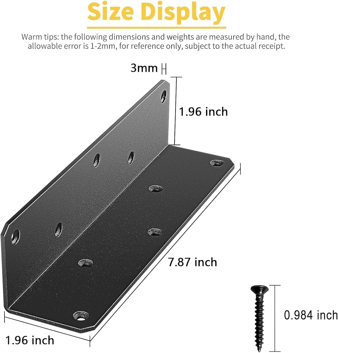 8" x 2" x 2" L Brackets Heavy Duty, Large Iron Corner Bracket Metal Joint, Thickness 3mm Including Screws, for Wooden Bookshelf Furniture Cabinet (Black-4PCS)