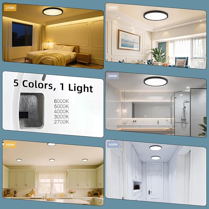TOPELER Black 12" Slim Surface LED Ceiling Light, 28W 2400Lm, 5CCT Selectable - Image 3