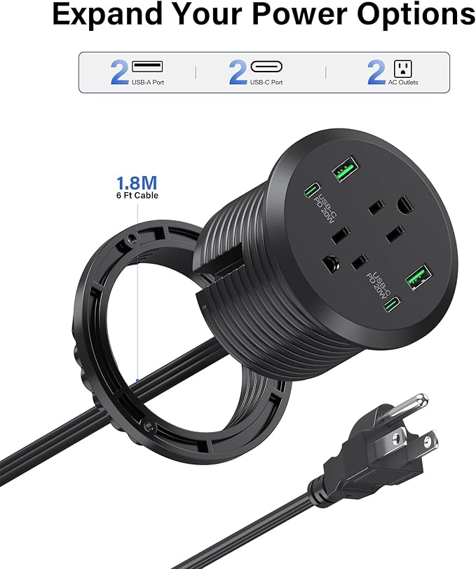 Desktop Power Grommet 3-inch Hole, 40W Total Fast Charging Station, 2 PD 20W - Image 7