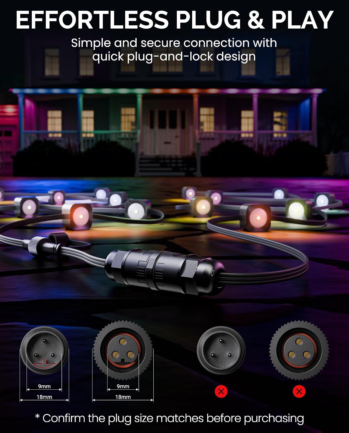 Wire Connector (2 Pack) Input & Output for Govee Cuttable Outdoor Lights | Compatible with Govee H706A, H706B, H706C, H703A, H703B, Waterproof Extension Cable Splice Connector, Male and Female Set