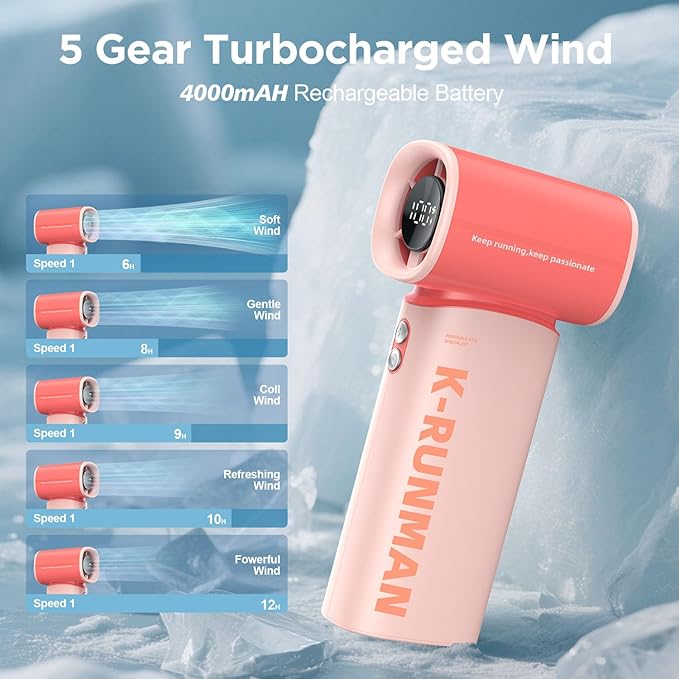 K-RUNMAN Portable Handheld Turbo Fan, 100 Speeds Adjustable Mini Personal Fan - Image 3