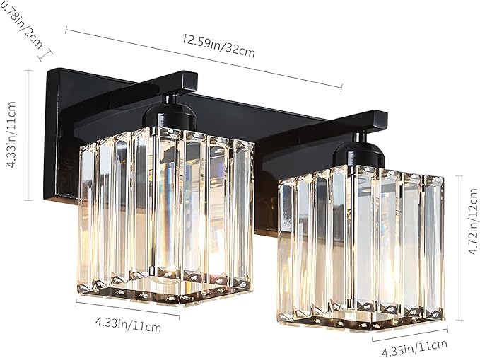 FDPBY Modern Bathroom Vanity Light 2-Lights Plating Black Crystal Bathroom Wall - Image 5