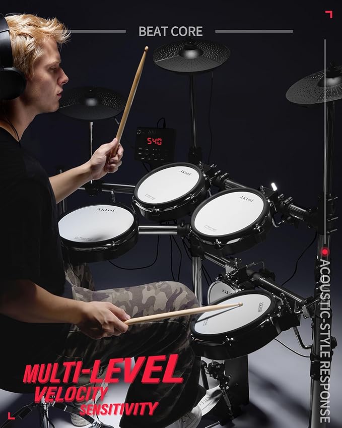 AKLOT Electric Drum Set with Kick-Tower: 4 Dual Zone Mesh Pads, 8’’ Tower-Style - Image 8