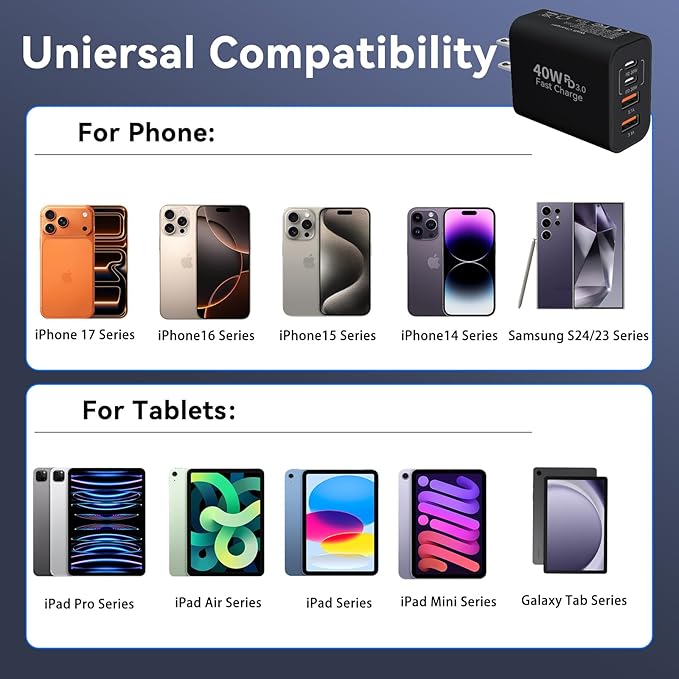USB C Wall Fast Charger Block, 40W 4-Port Type C Chargers Fast Charging Blocks - Image 4