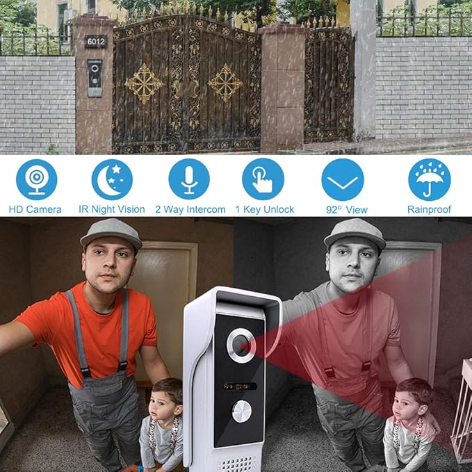 AMOCAM Video Intercom System, 7 Inche Monitor Wired Video Door Doorbell Kit - Image 4