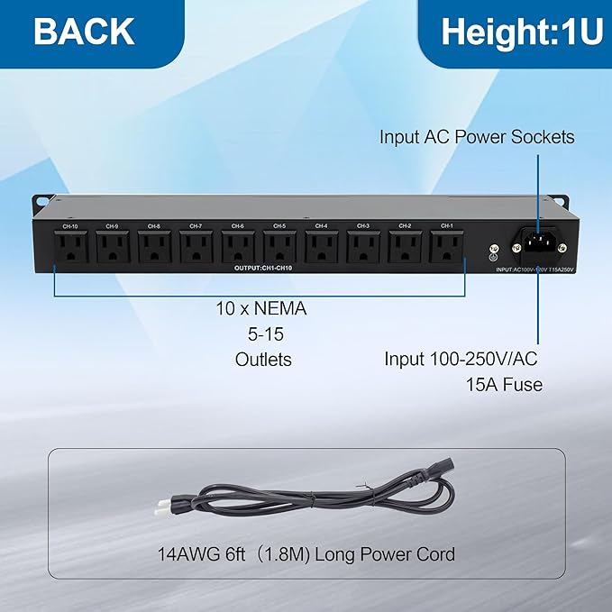 ThePoEstore 10 Outlets 1U Horizontal PDU Network Rackmount Power Strip - Image 3