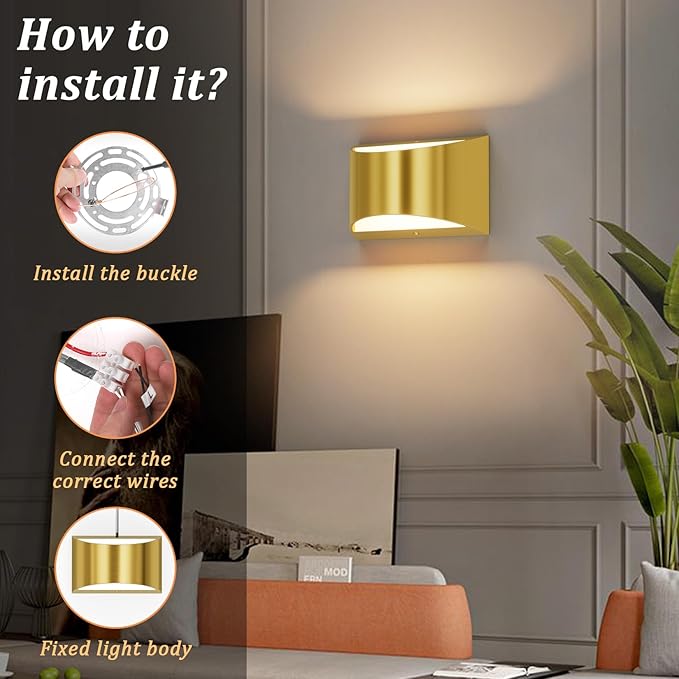 Aipsun Brushed Brass Wall Sconce Indoor Wall Lights Hardwired 1 Pack Up and - Image 3