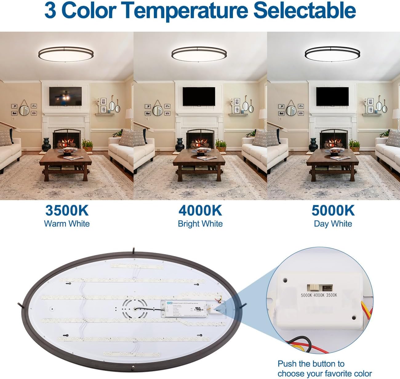 32In Oval LED Flush Mount Ceiling Light for Kitchen, 50W Large LED Ceiling Light Fixture for Living Room, 3000K/4000K/5000K Adjustable, Dimmable Ceiling Lighting for Dining Room/Laundry, ORB