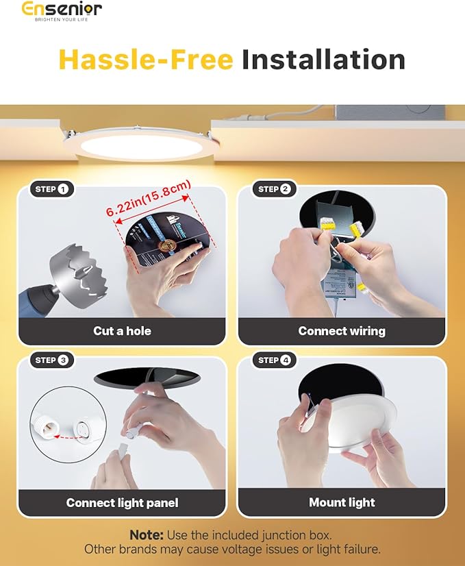 Ensenior 12 Pack 6 Inch Ultra-Thin LED Recessed Light - Image 4