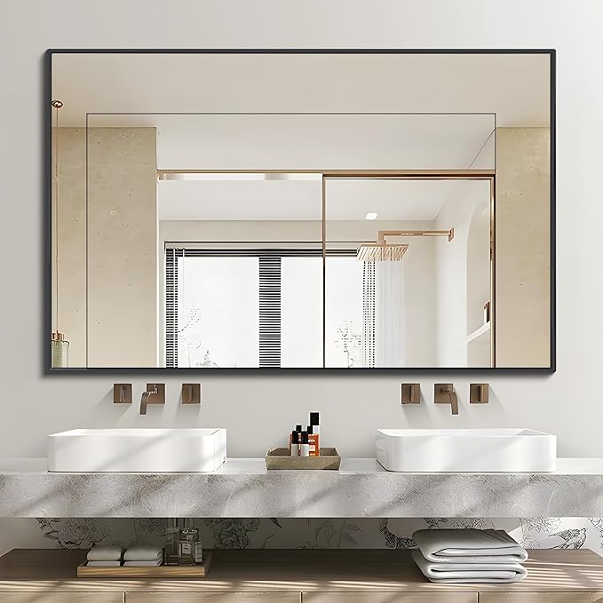 Black Bathroom Mirror for Wall, 30x40 Inch Rectangle Mirrors by DESBING