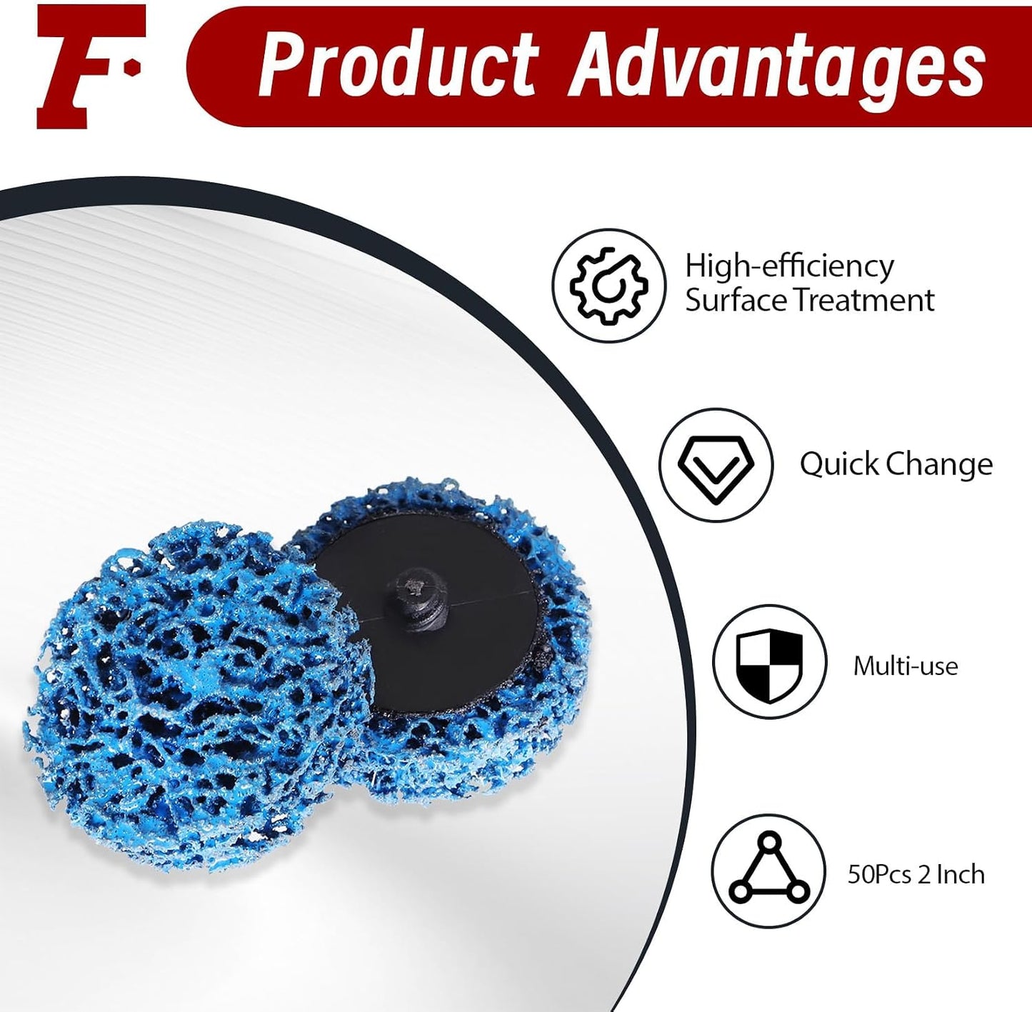 25-Pack 2" Quick Change Clean and Strip Discs – Extra Coarse Blue Non-Woven Abrasive Pads – Fits Angle Grinders for Paint, Rust, Weld Cleaning