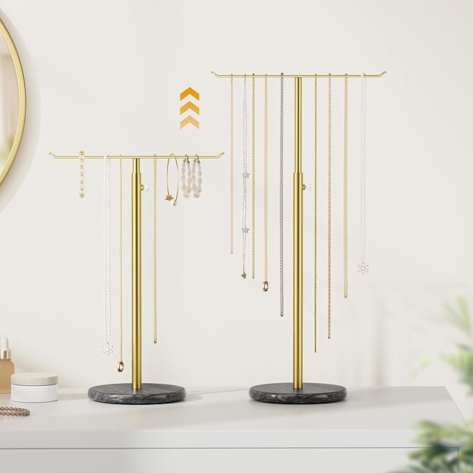 Josmimic Gold Necklace Holder Jewelry Organizer Stand – Adjustable Height T‑Bar - Image 2