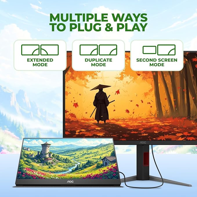 AOC 16T20 Portable Monitor 15.6" FHD 1080p IPS Display, USB-C Portable Laptop - Image 3