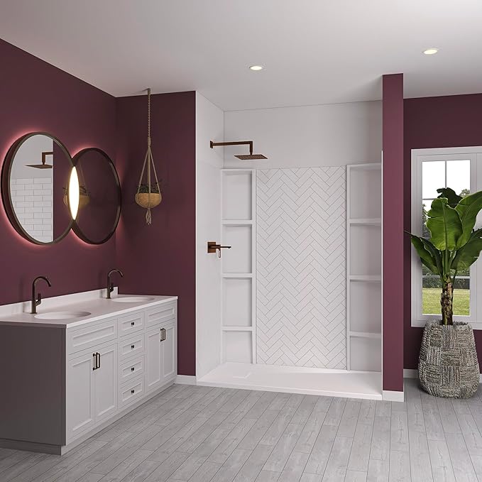 White Acrylic Shower Wall Surround 36"x 60"x 80" - Image 2
