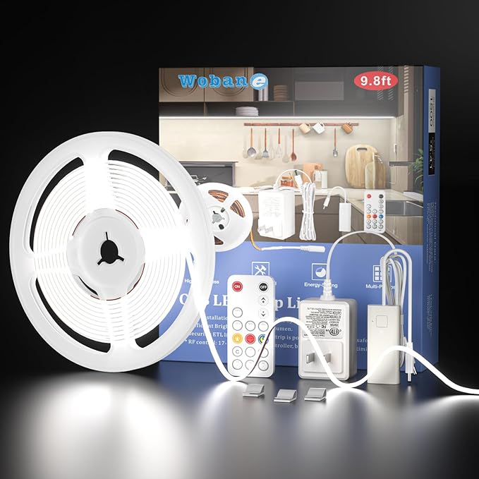 WOBANE Dimmable COB LED Strip Light, 9.8ft Under Cabinet Lighting by WOBANE