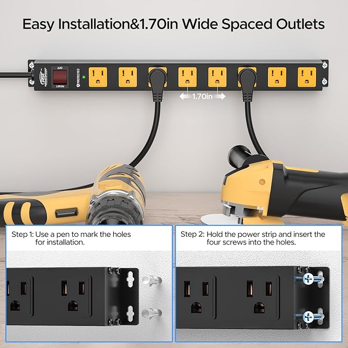 CRST 2 Pack 8 Outlet Metal Heavy Duty Power Strip - Image 4