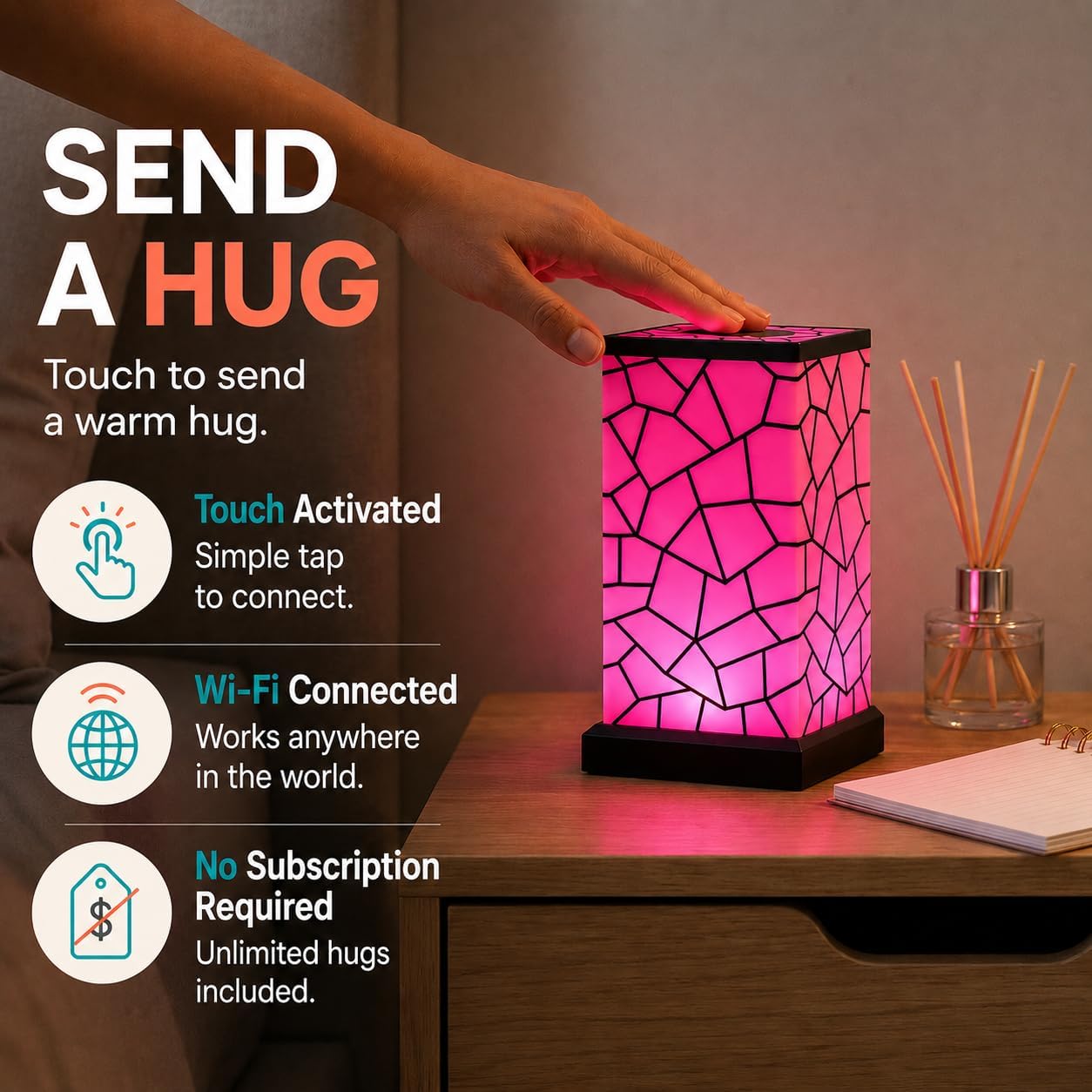 Friendship Lamp Long Distance WiFi Touch Light with Instant Sync, Easy Setup, No Subscription Required, Color-Changing LED Gift for Family, Friends & Loved Ones - 2 Sets
