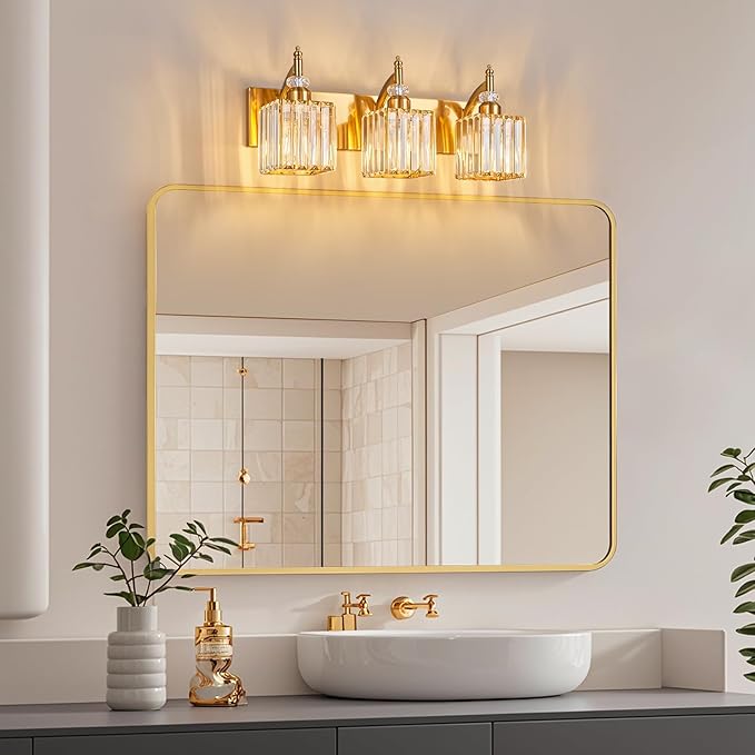 BBLLWJ Modern Bathroom Vanity Light 3-Light Gold Crystal Light Fixtures Over - Image 3