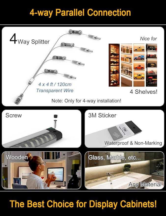 EBD LED Display Cabinet Lighting 4-Way 1.2m / 48" Splitter Parallel Connection - Image 2