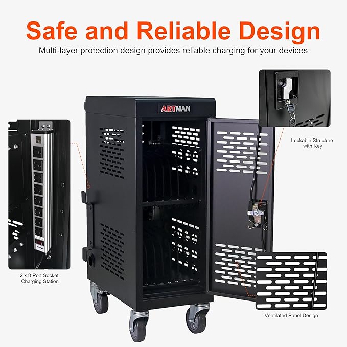 Aokleo Laptop Charging Cart, 16 Devices Tablet Storage Carts - Image 5