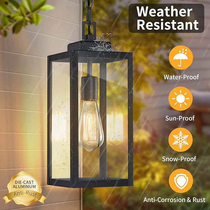 15'' Outdoor Pendant Light, Modern Outside Chandelier Outdoor Hanging Lantern - Image 3