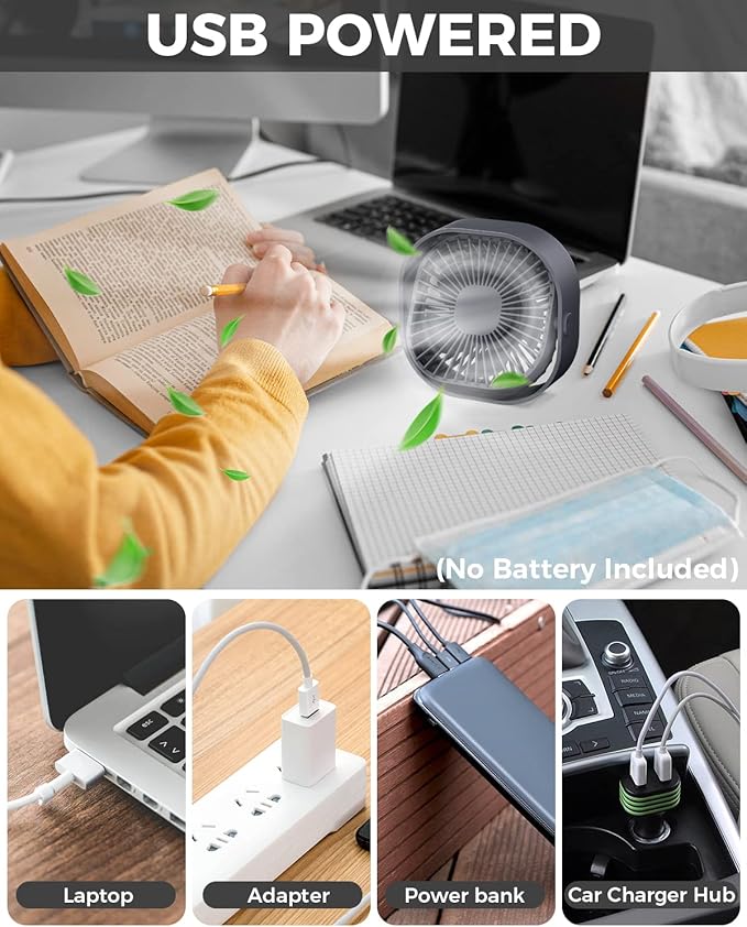 RJVW 4 Inch Small USB Desk Fan, 3-Speed Portable & 360°Rotatable Mini Cooling - Image 5