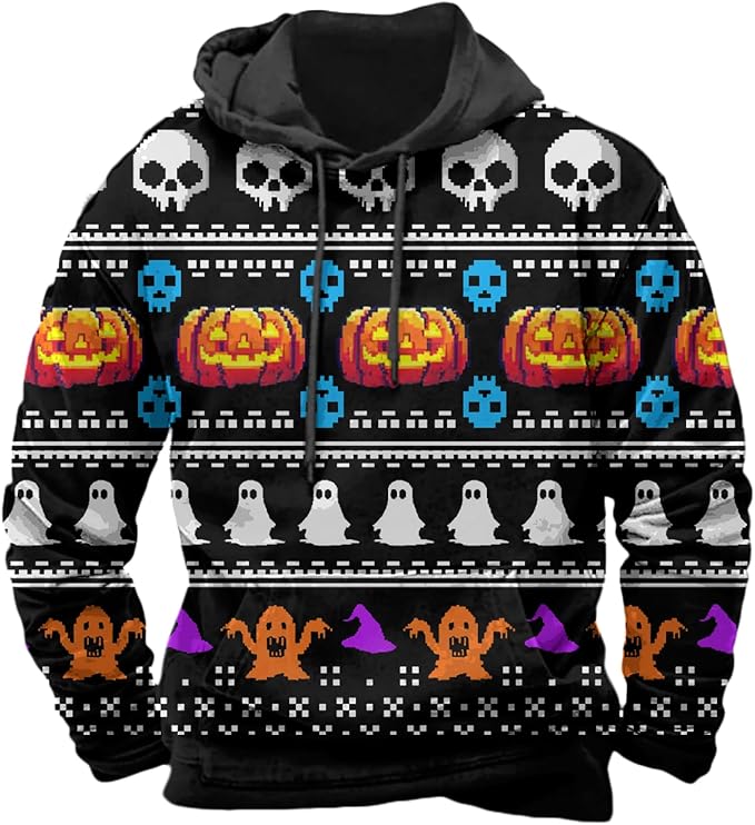 Halloween Hoodie Men Graphic Pumpkin Ghost Printed Sweatshirt Casual Trendy by Spatofa