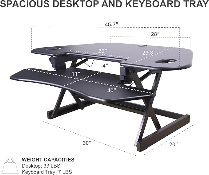 Rocelco 46" Height Adjustable Corner Standing Desk Converter - Image 4