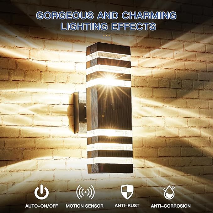 2 Pack Motion Sensor Outdoor Wall Light Fixture Up Down Porch Lights Modern - Image 6