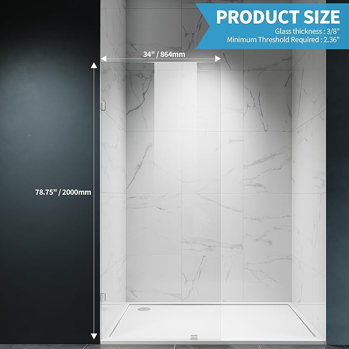 Shower Glass Panel, Frameless Walk in Shower Door - Image 7