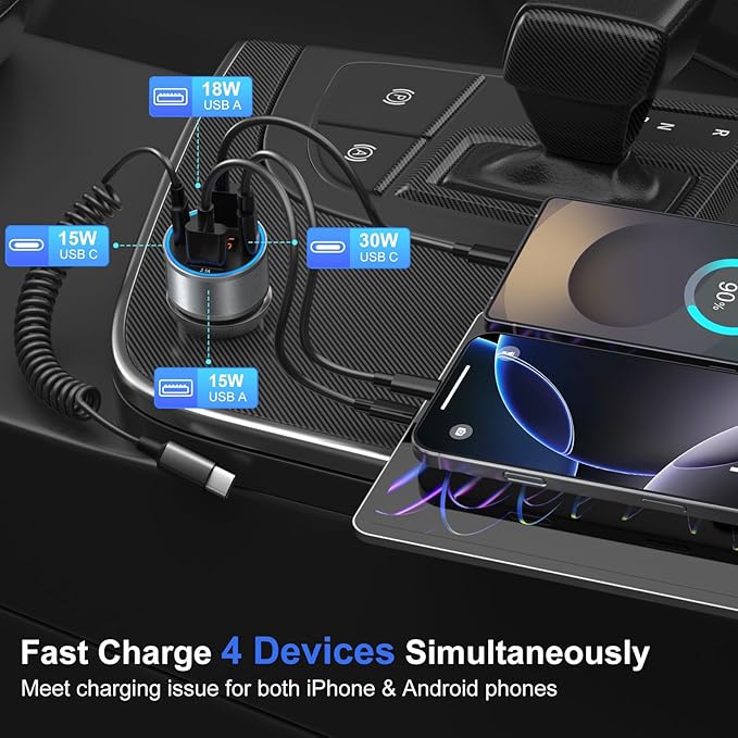 USB C Car Charger with Voltage Display, 3 Pack 65W Super Fast Charging Car - Image 4