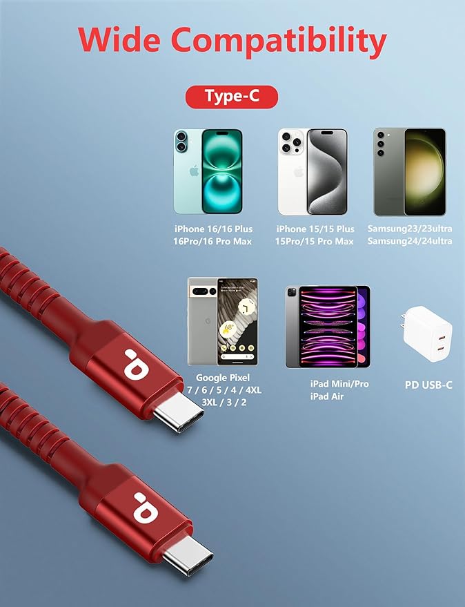 USBC to C Cable 6FT, 2 Pack USB C Cables, Type C Fast Charging Cable Nylon - Image 8