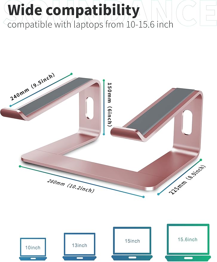 SOUNDANCE Laptop Stand, Aluminum Computer Riser, Ergonomic Laptops Elevator - Image 2
