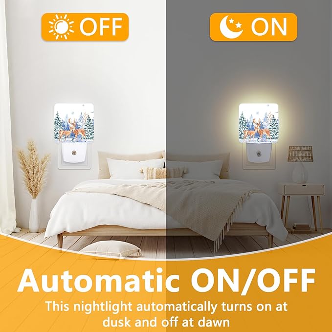 GANTINIR Vintage Deer Forest Night Light, Plug-into Winter Animals Nightlight - Image 6